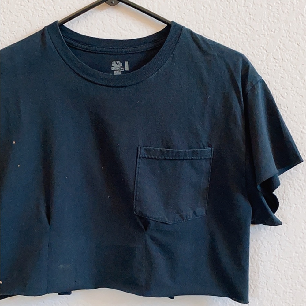 Black Cropped and Tapered Distressed Black T-shirt Top